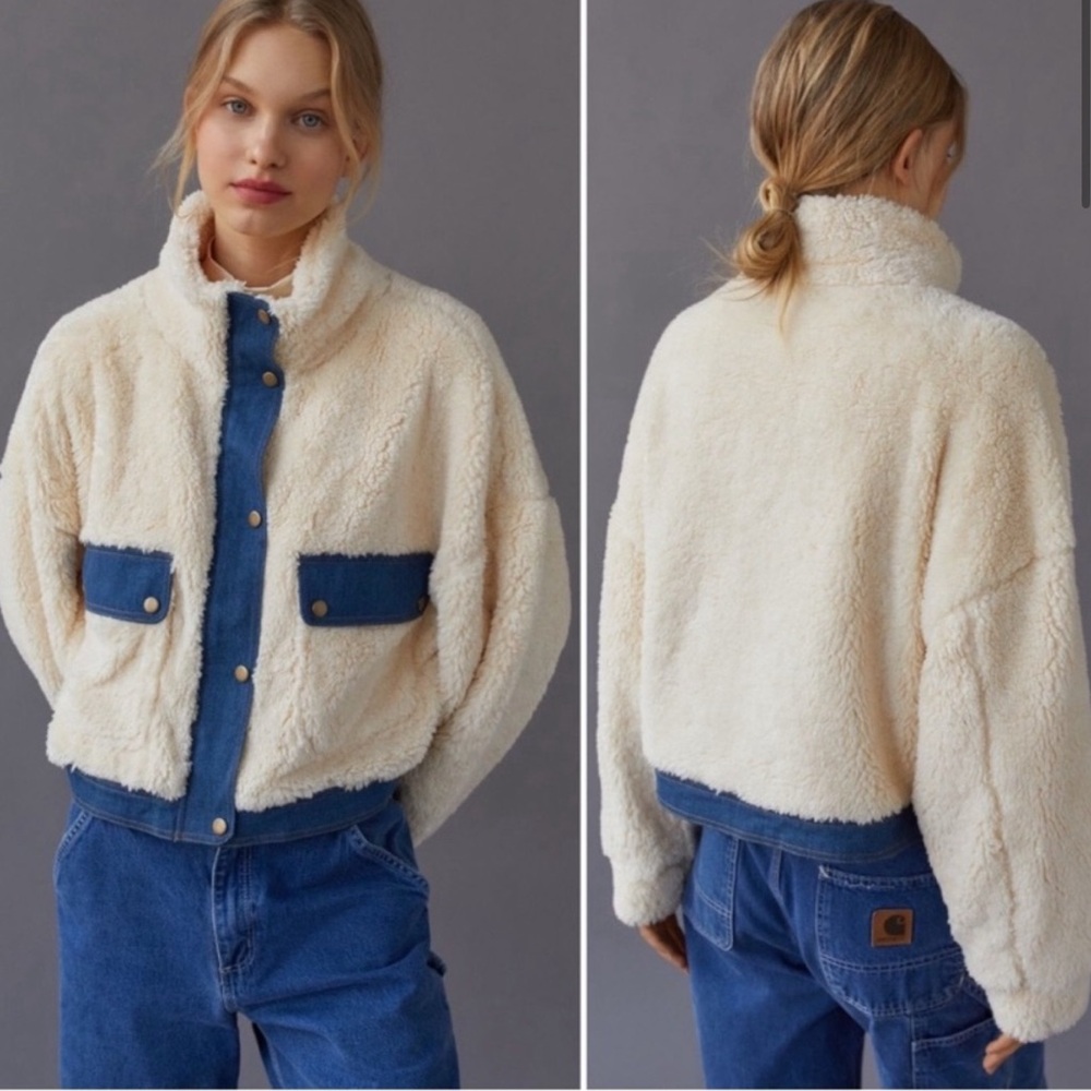 Urban Outfitters Laura Cozy Sherpa and Denim Jacket size SMALL